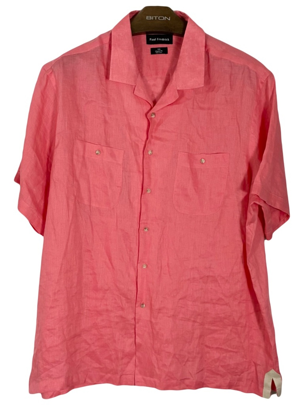 Nwot Paul Fredrick Linen Shirt XXL Classic Fit Pink Short Sleeve Button Up